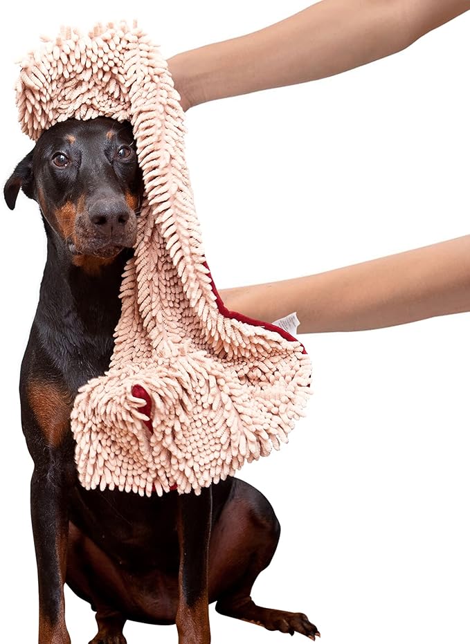 Soggy Doggy Super Shammy Dog Towel, Washable Microfiber Dog Towels for Drying Dogs and Cleaning Paws, Fast-Drying Dog Bath Towel with Hand Pockets, Gray/Gray Trim, 31 X 14 Inches