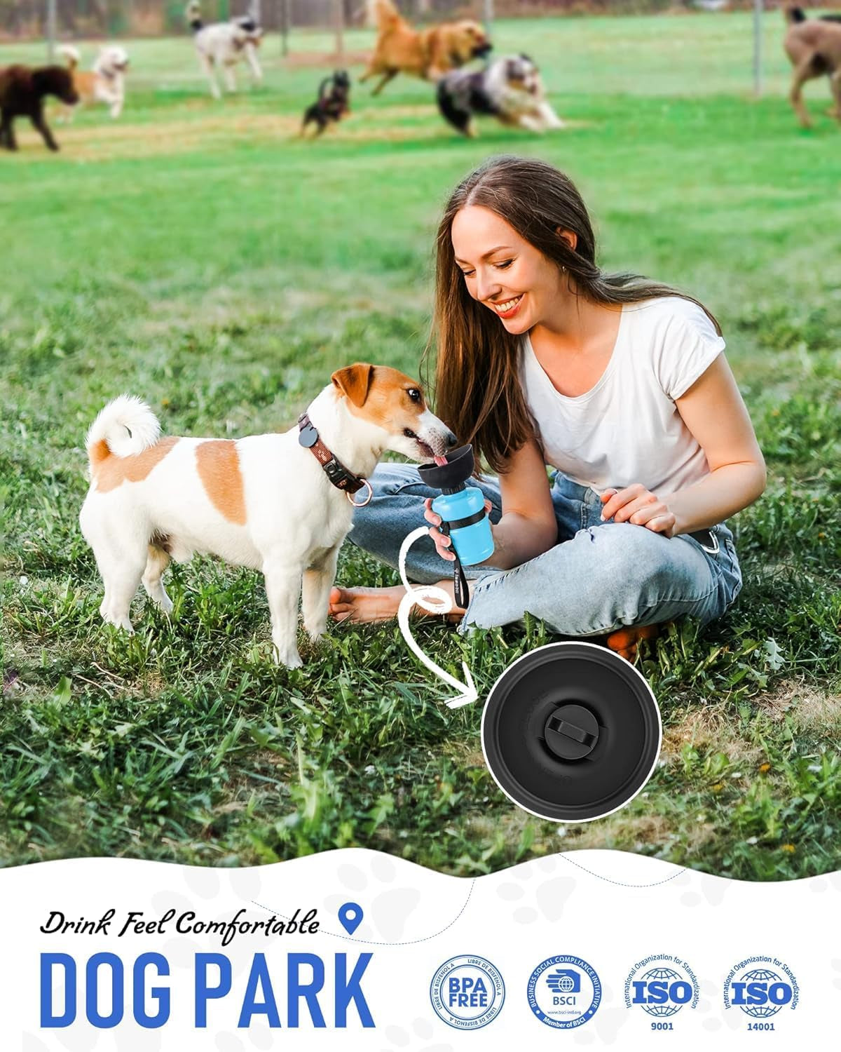 Dog Water Bottle, Portable Water Dispenser with Bowl, Leak Proof Pet Travel Squeeze Bottle, Puppy Essentials Dog Stuff Accessories for Outdoor Walking, Hiking, Camping