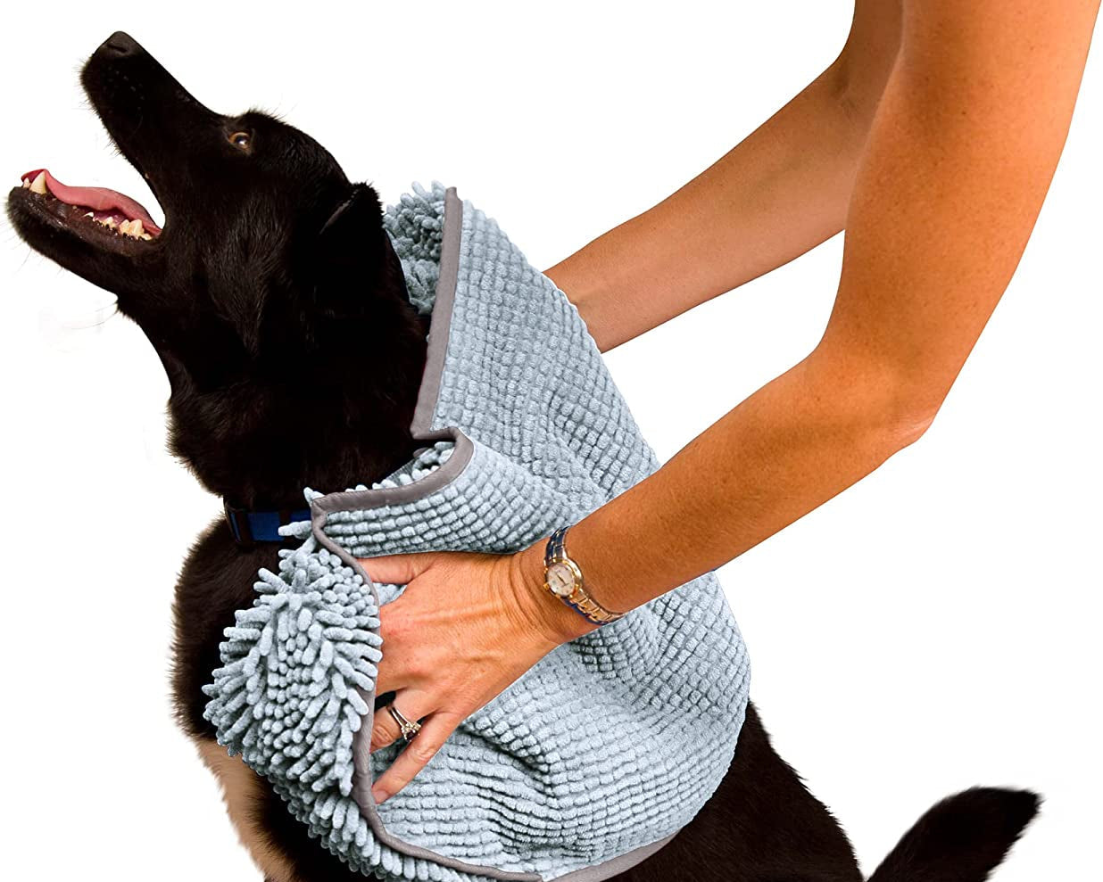 Soggy Doggy Super Shammy Dog Towel, Washable Microfiber Dog Towels for Drying Dogs and Cleaning Paws, Fast-Drying Dog Bath Towel with Hand Pockets, Gray/Gray Trim, 31 X 14 Inches